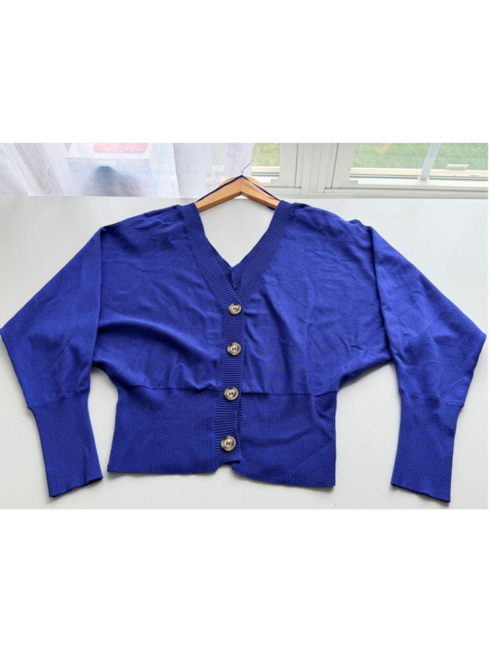 Pink Rose Reversible Blue Button Cardigan Dolman Sweater Size M - Picture 6 of 6